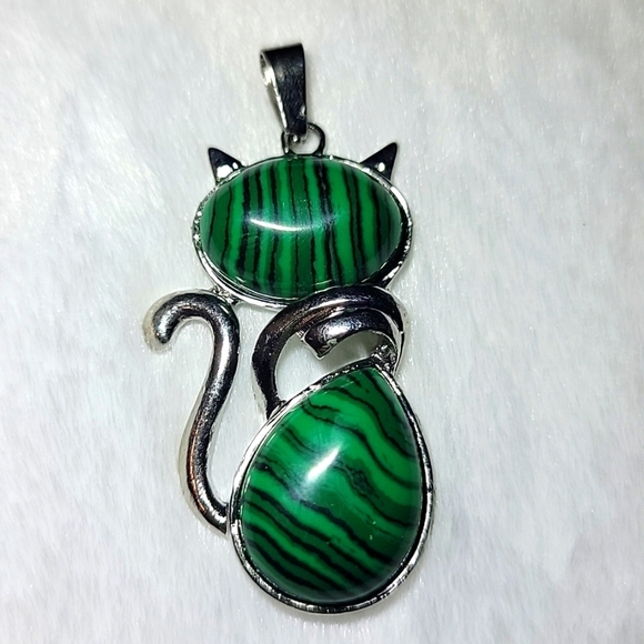 NWOT Lot of 2 Natural Stone Cat Kitty Unakite Malichite Pendant Chakra Reikei - Picture 3 of 6